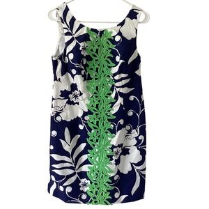 Lilly Pulitzer Della Shift Dress Sz 6 Bright Navy Johnny B Blue White Green Lace